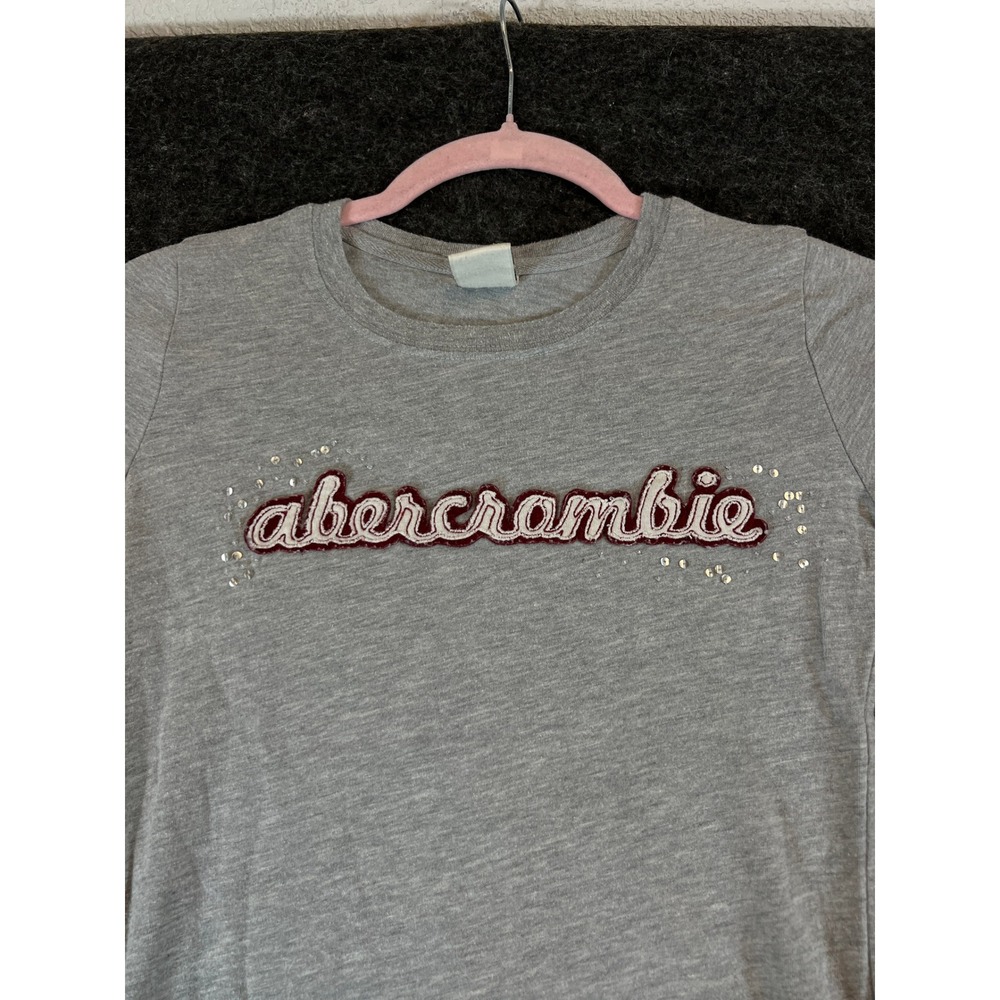 Abercrombie Vintage Y2K Kids Gray Sequin T-Shirt Large Girls Baby Tee Femme Y2K